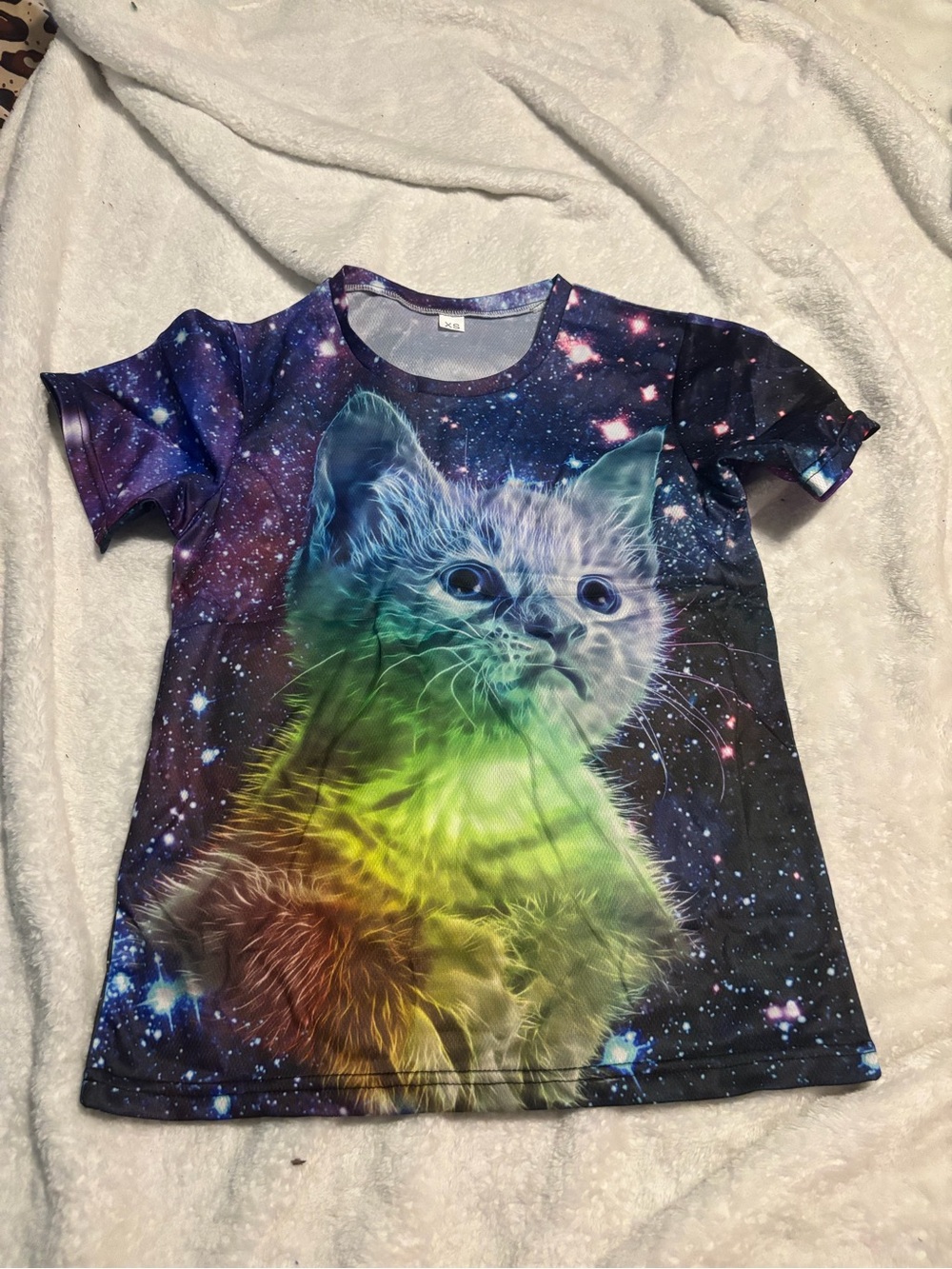 ' Rainbow Galaxy Cat Graphic Tee Shirt